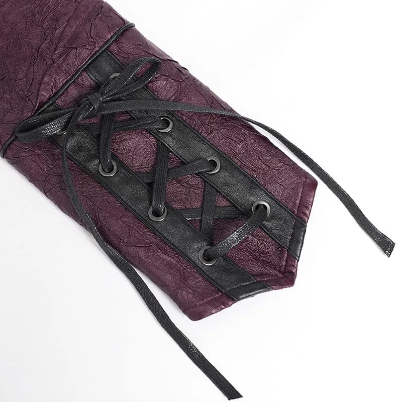 Damen Punk Pentagramm Schnalle Riemen Schnürjacke Rot