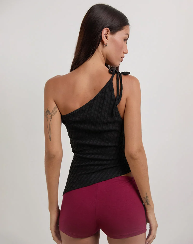 Rusana Top aus transparentem Diagonalstrick Schwarz