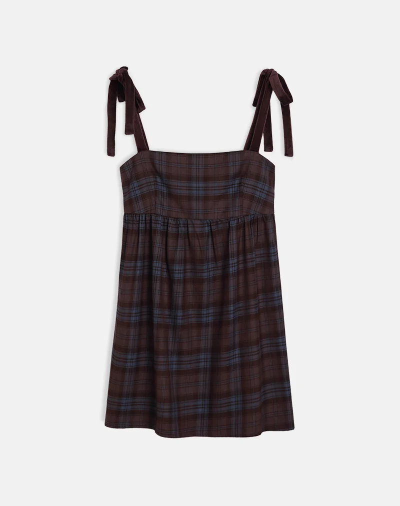 Mikayla Minikleid in Burgund und blauem Karo