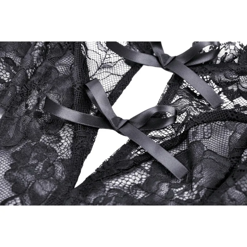 Damen-Slipkleid im Gothic-Stil mit geteiltem, durchsichtigem Netzstoff