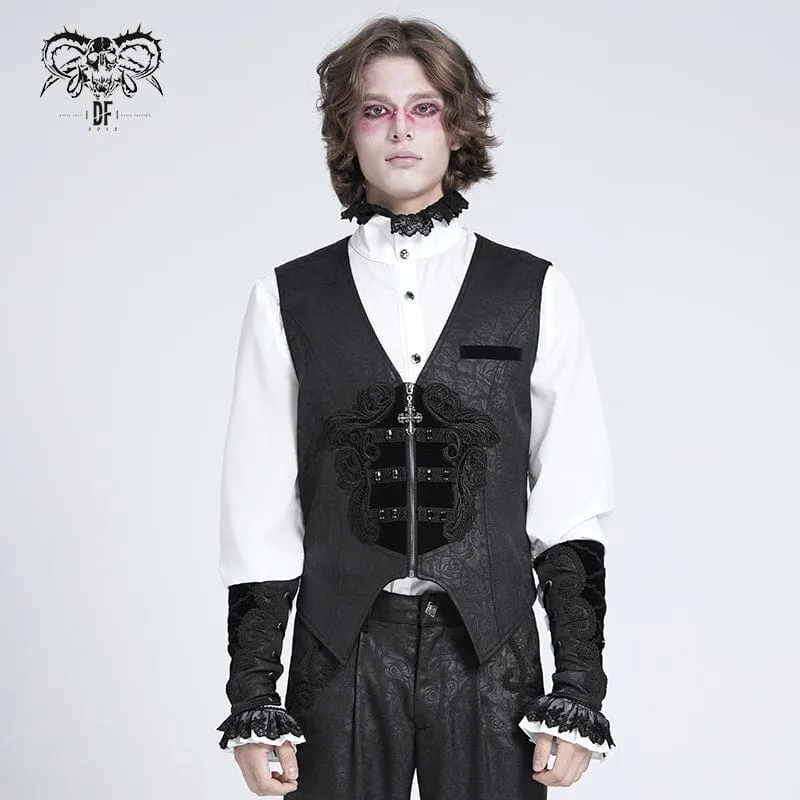 Gothic-Weste aus Samt mit Blumenstickerei für Herren