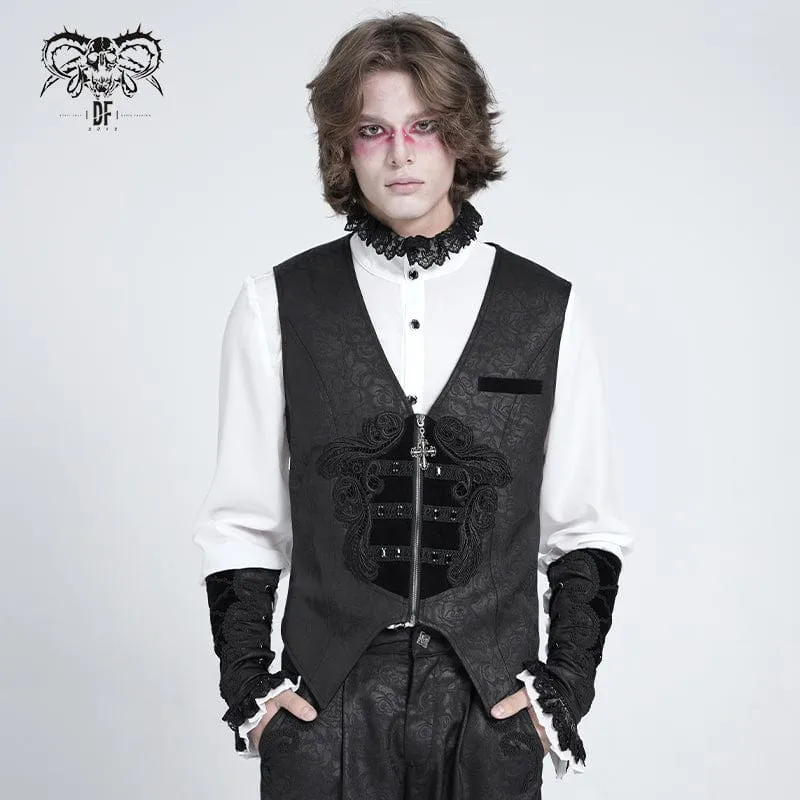 Gothic-Weste aus Samt mit Blumenstickerei für Herren