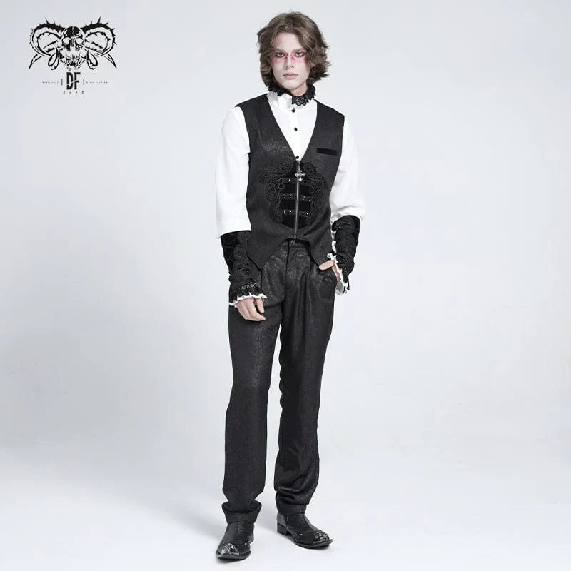 Gothic-Weste aus Samt mit Blumenstickerei für Herren