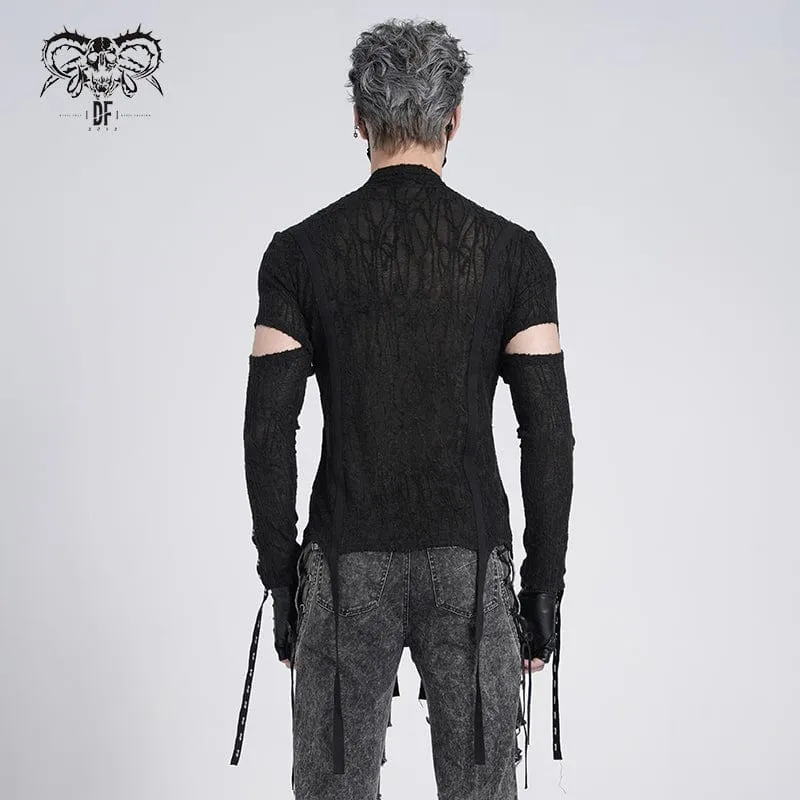 Gothic T-Shirt mit unregelmäßigen Ösenriemen und Schnürung für Herren
