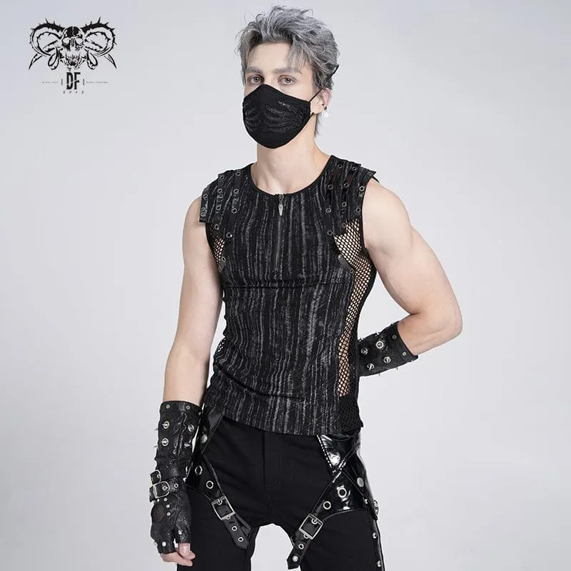 Gothic-Weste mit geripptem Mesh-Spleiß und Reißverschluss für Herren