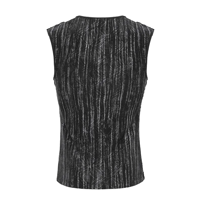 Gothic-Weste mit geripptem Mesh-Spleiß und Reißverschluss für Herren
