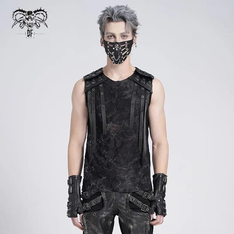 Gothic-Weste mit Ösenriemen für Herren im Used-Look