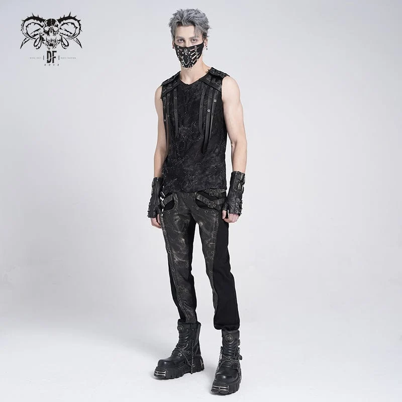 Gothic-Weste mit Ösenriemen für Herren im Used-Look
