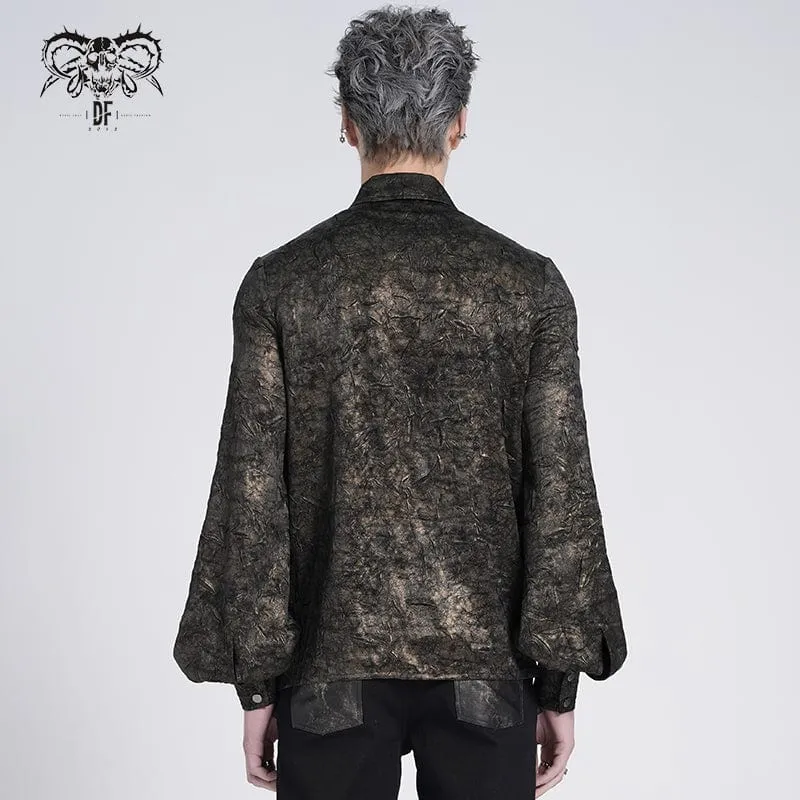 Gothic-Hemd aus Kunstleder mit Puffärmeln und Kette für Herren