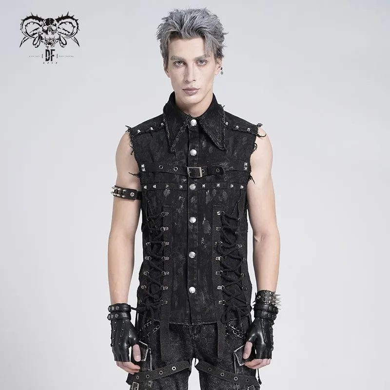 Gothic-Weste mit Nieten und Schnürung im Used-Look für Herren