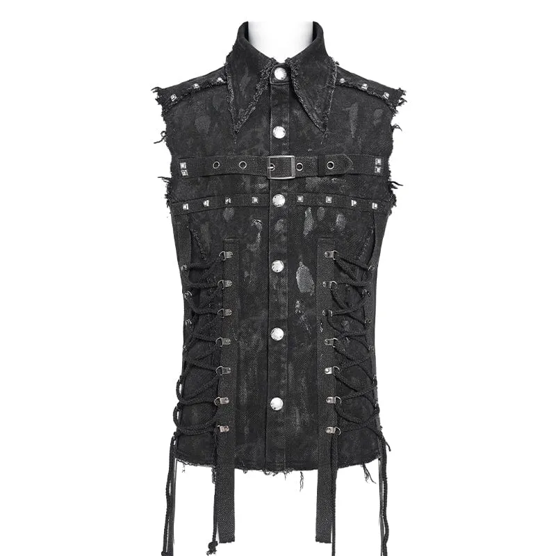 Gothic-Weste mit Nieten und Schnürung im Used-Look für Herren