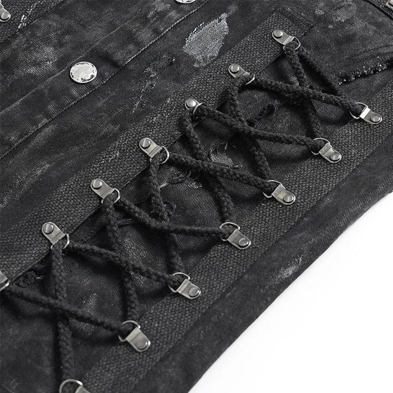 Gothic-Weste mit Nieten und Schnürung im Used-Look für Herren