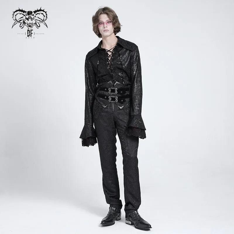 Gothic-Herrenhemd mit ausgestellten Ärmeln, Schnürung und Schwalbenschwanz