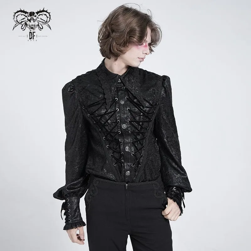 Gothic-Hemd für Herren mit Riemchen und Puffärmeln und Spitzensaum