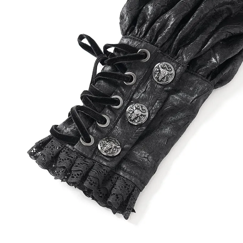 Gothic-Hemd für Herren mit Riemchen und Puffärmeln und Spitzensaum