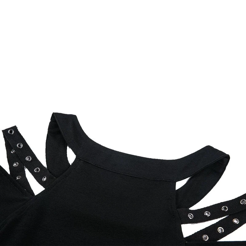 Damen Punk Neckholder Ausschnitt Schulter T-Shirt mit Trägern