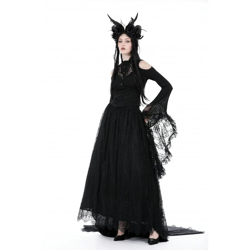Schulterfreie Gothic-Bluse mit ausgestellten Ärmeln und Spitze für Damen