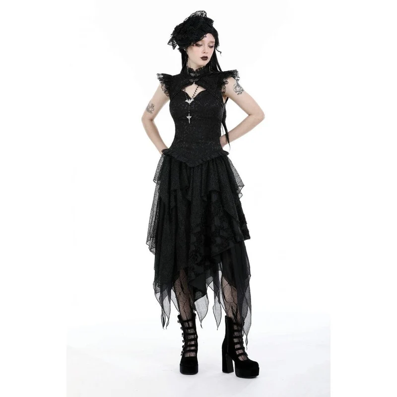 Damen-Tanktop mit Rüschen und Gothic-Ausschnitt und Stehkragen