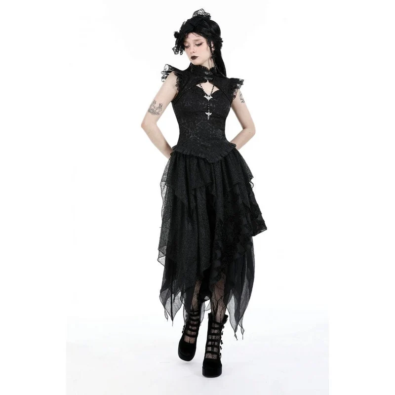 Damen-Tanktop mit Rüschen und Gothic-Ausschnitt und Stehkragen