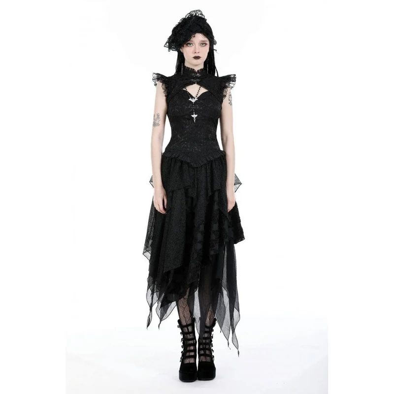 Damen-Tanktop mit Rüschen und Gothic-Ausschnitt und Stehkragen