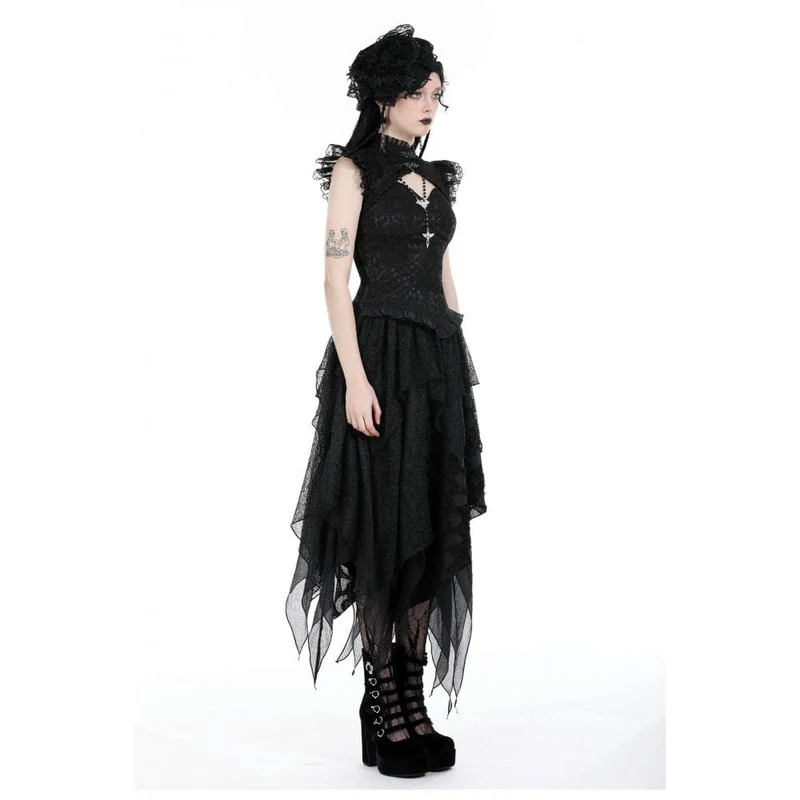 Damen-Tanktop mit Rüschen und Gothic-Ausschnitt und Stehkragen