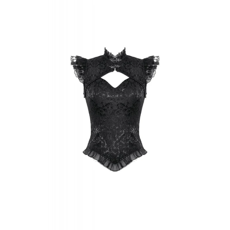 Damen-Tanktop mit Rüschen und Gothic-Ausschnitt und Stehkragen