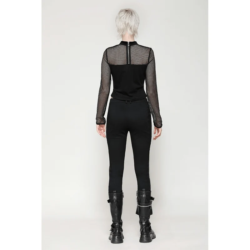 Punk-Cut-out-Mesh-Langarmbluse für Damen