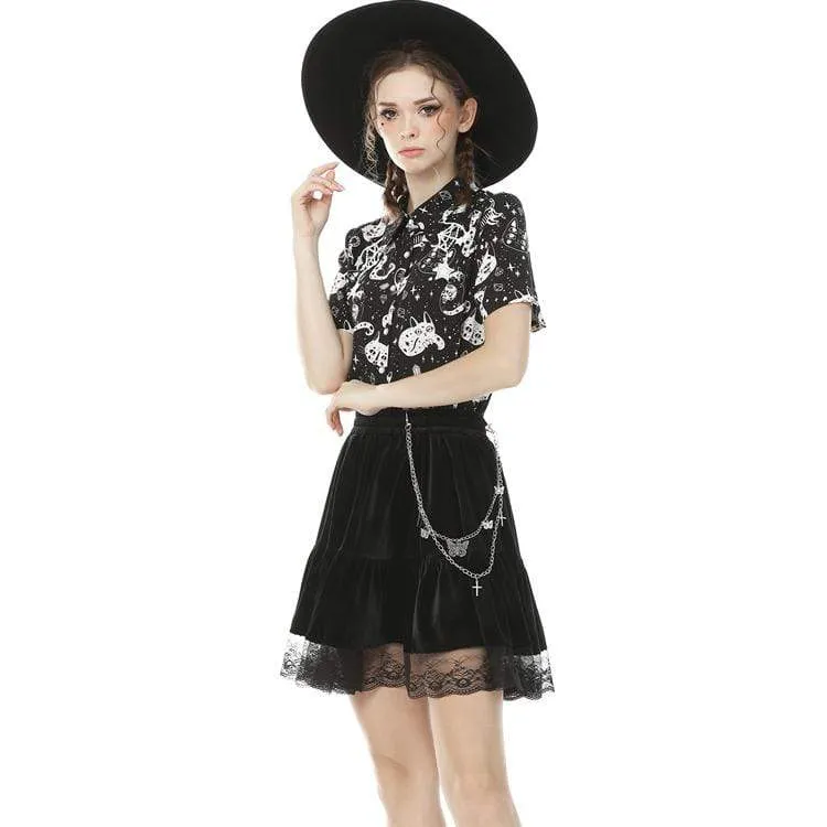Frauen Lolita Cat Print Kurzarmhemden