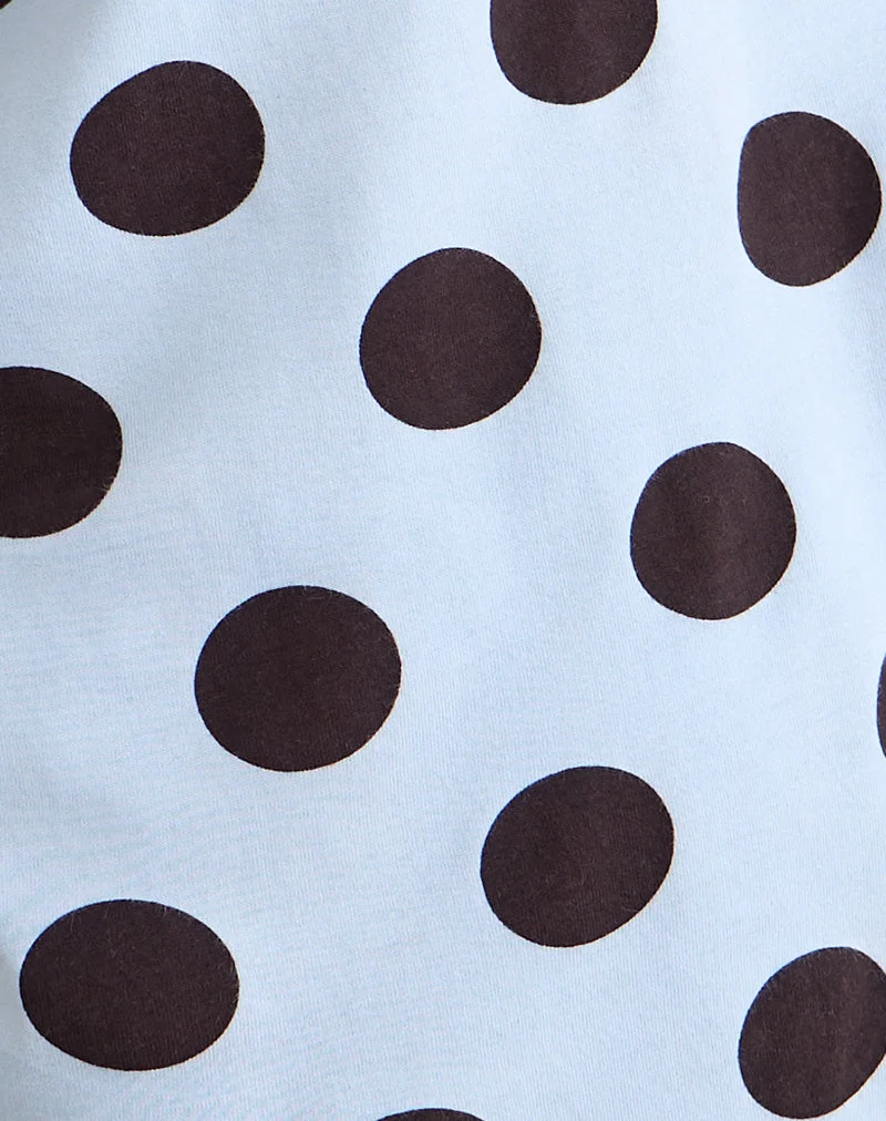 Tokiwa Asymmetric Shoulder Tee in Big Polka Blau Braun