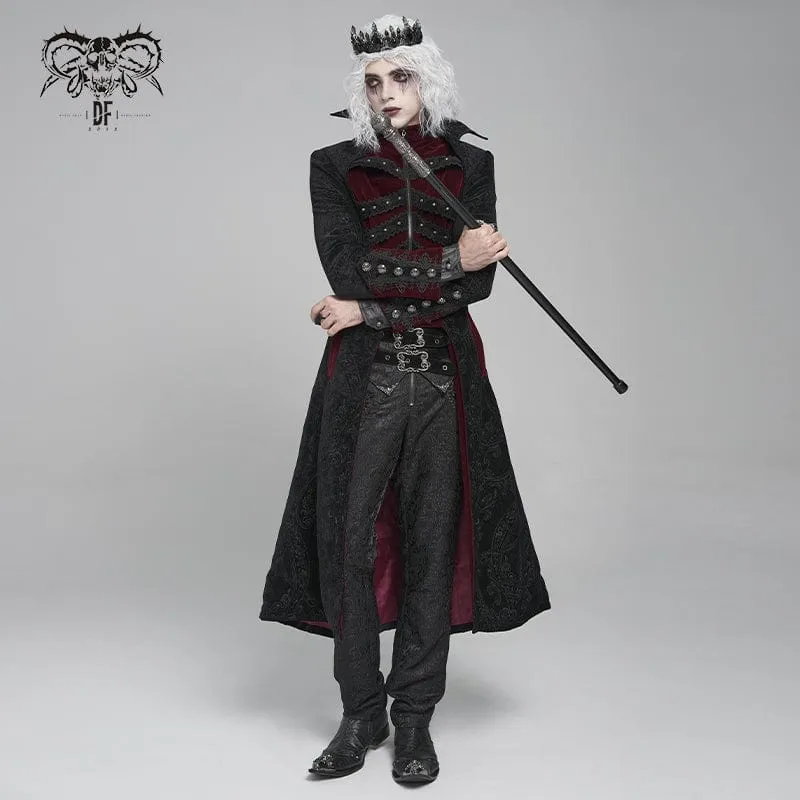 Herren Gothic Blumendruck Diamante Stehkragen Mantel Rot