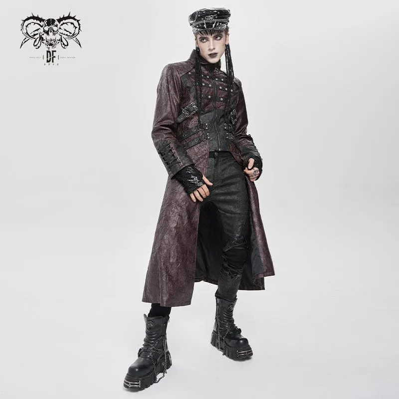 Herren Punk Eyelet Strappy Zip Coat Rot