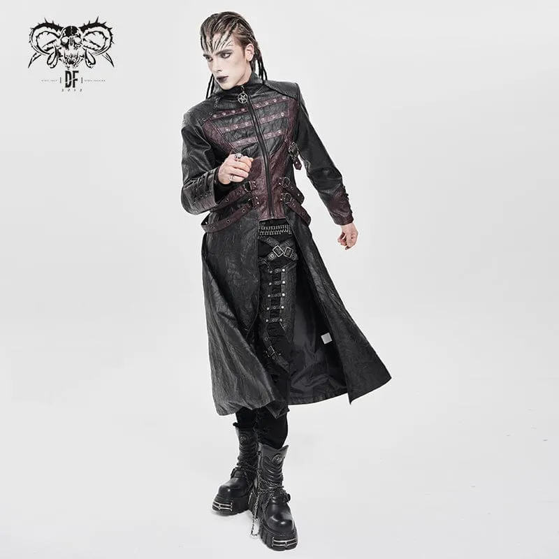 Herren Punk Eyelet Strappy Zip Coat Schwarz-Rot