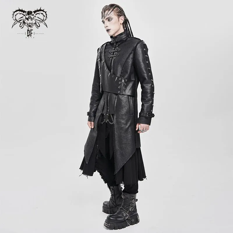 Herren Punk-Mantel mit Schnalle und Stehkragen und Nieten