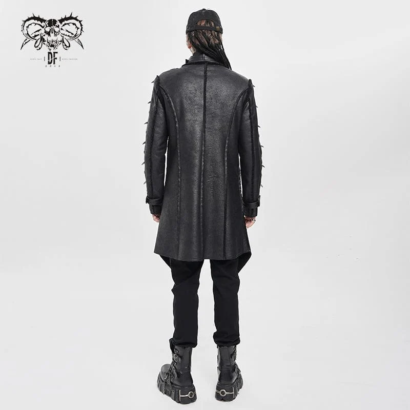 Herren Punk-Mantel mit Schnalle und Stehkragen und Nieten