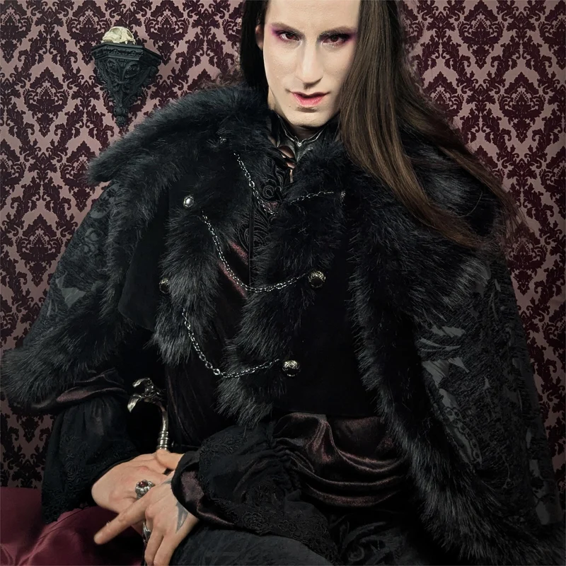 Gothic-Umhang aus Kunstpelz mit Blumenmuster für Herren