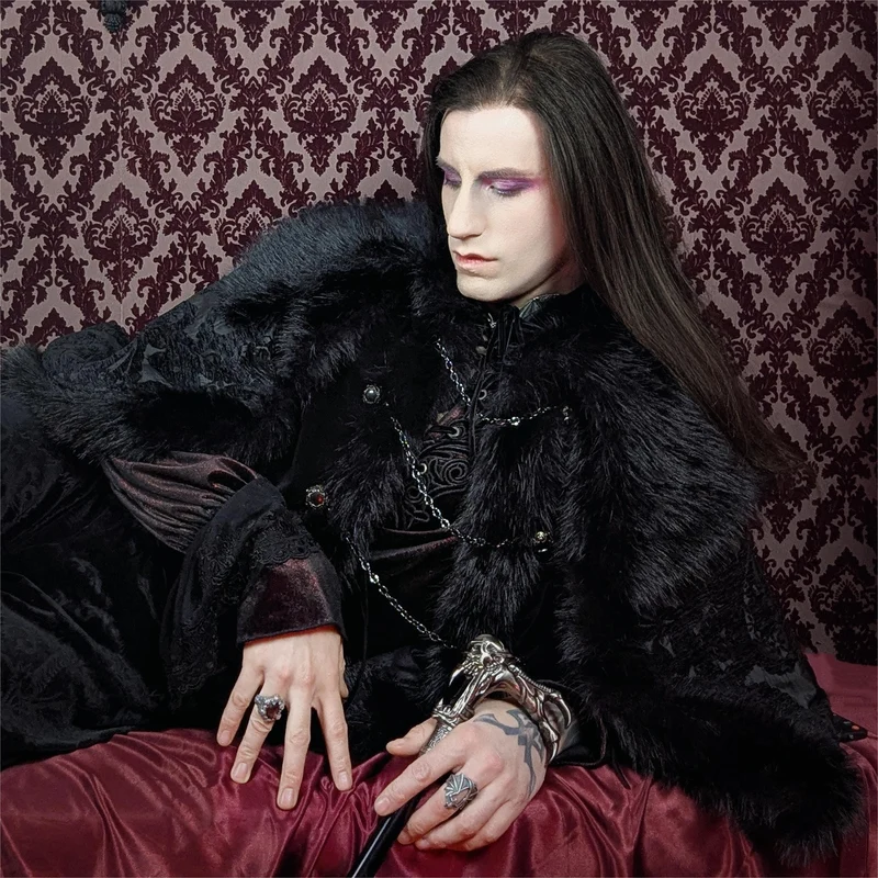 Gothic-Umhang aus Kunstpelz mit Blumenmuster für Herren