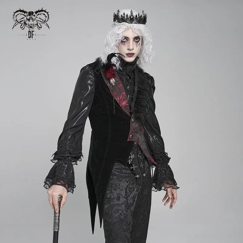 Gothic-Weste für Herren mit unregelmäßigem Rosendruck in Kontrastfarbe und abnehmbarem Feder-Accessoire