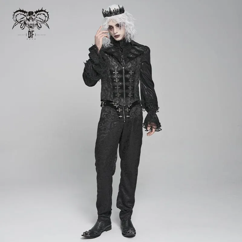 Herrenweste mit Gothic-Print, tiefem Umlegekragen und Schwalbenschwanz
