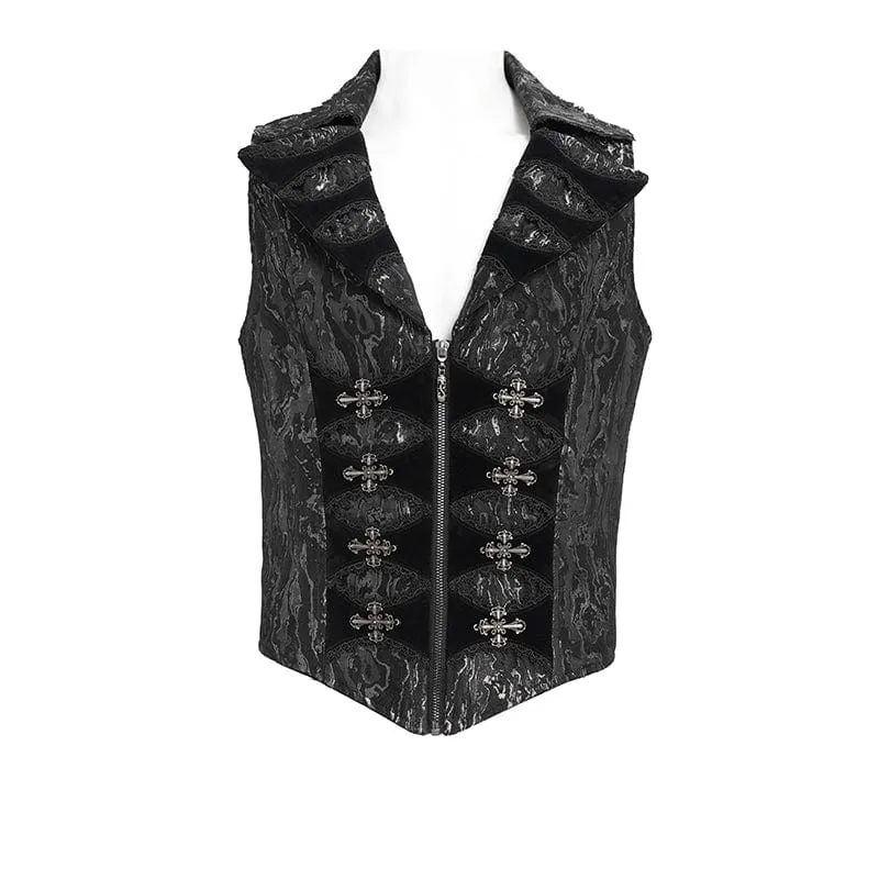 Herrenweste mit Gothic-Print, tiefem Umlegekragen und Schwalbenschwanz