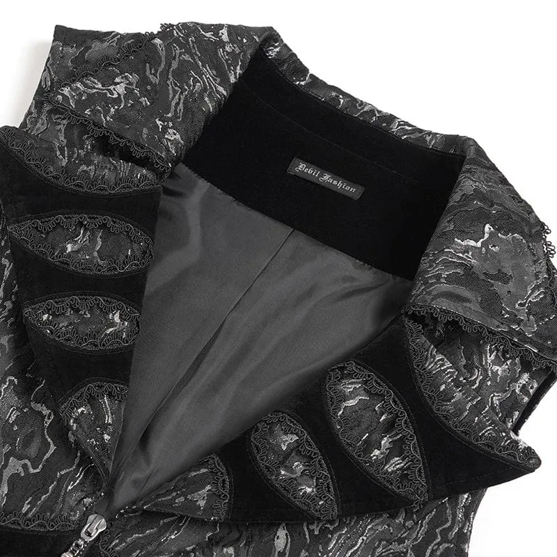 Herrenweste mit Gothic-Print, tiefem Umlegekragen und Schwalbenschwanz