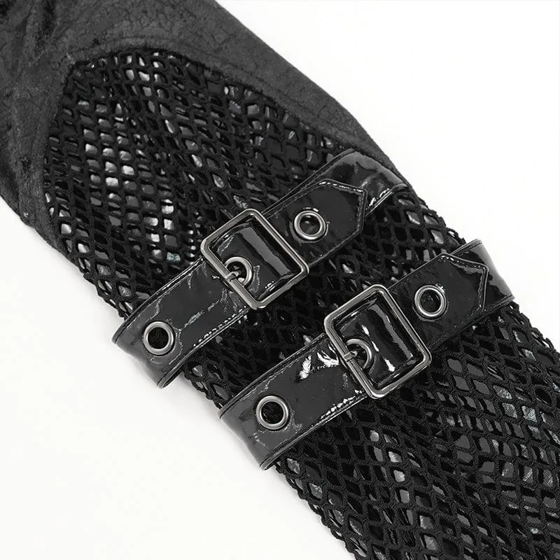 Herren Punk Mesh Splice Schnürhemd mit Kette