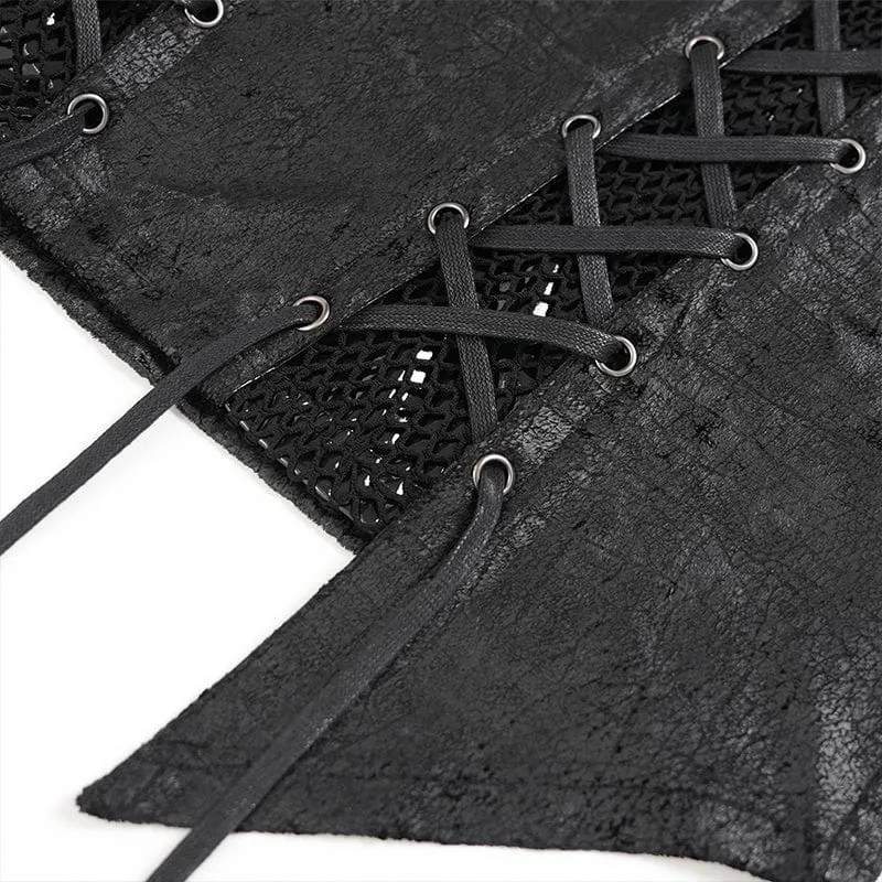 Herren Punk Mesh Splice Schnürhemd mit Kette