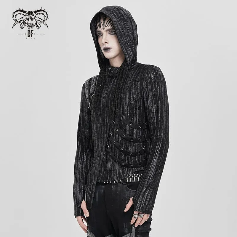 Herren-Kapuzenpullover mit Punk-Ösenriemen und unregelmäßigem Muster