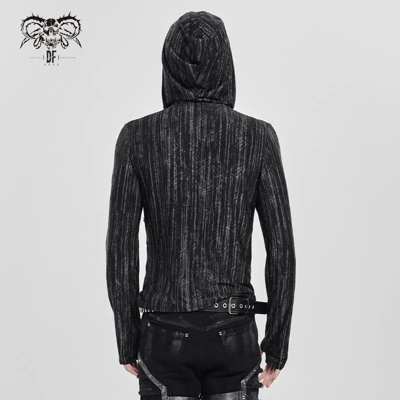 Herren-Kapuzenpullover mit Punk-Ösenriemen und unregelmäßigem Muster