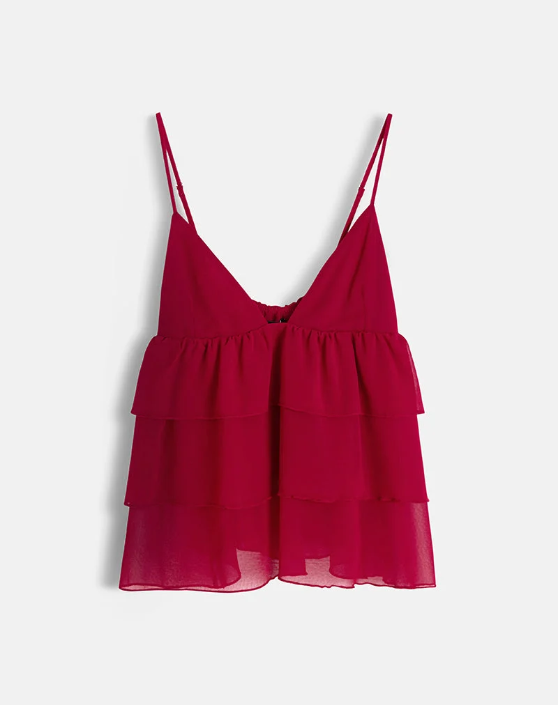 Selvina Rüschen-Cami-Top in Rot