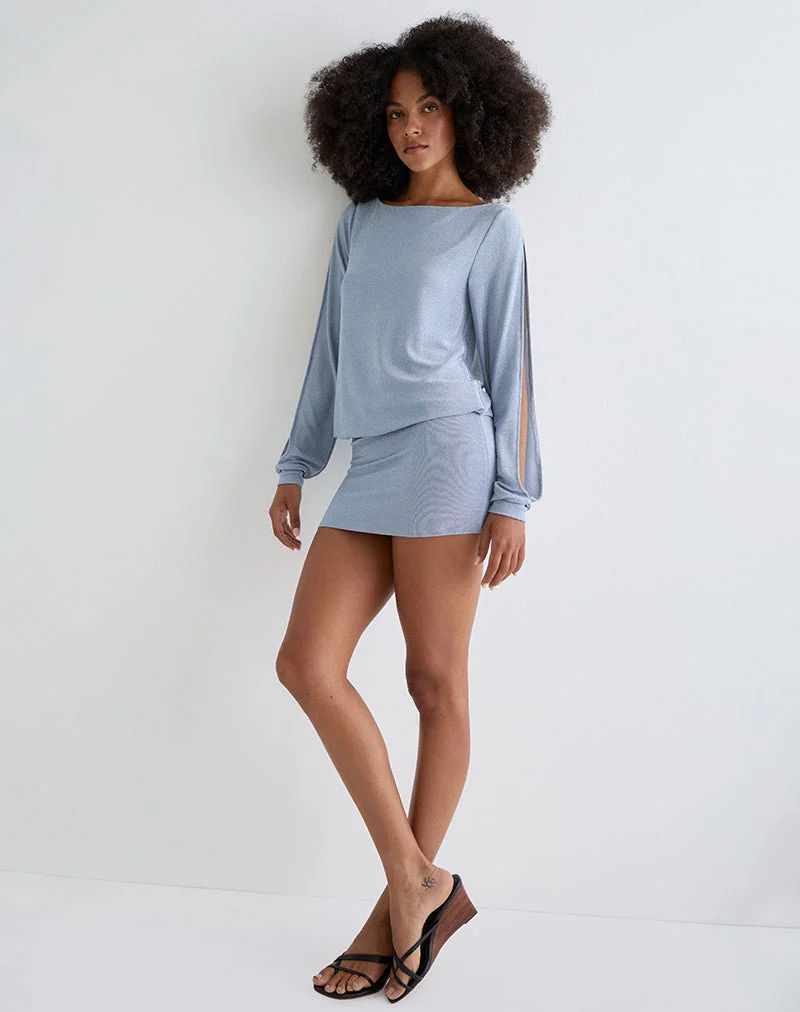 Carola Mini-Kleid mit ausgeschnittenen Ärmeln in schimmerndem Blau