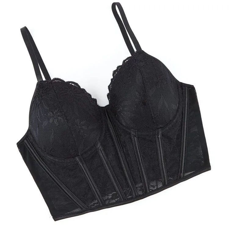 Gothic-Überbrustkorsett mit Spitze und Stäbchen für Damen