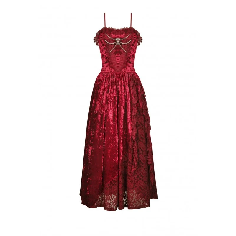Gothic Lace Splice Velvet Slip Dress für Damen