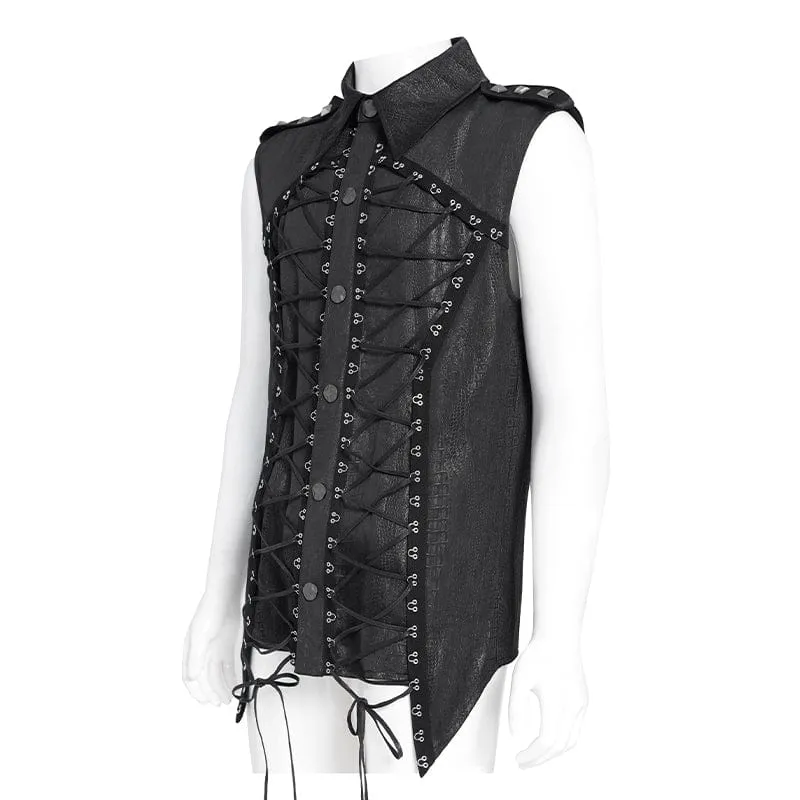 Gothic-Weste mit unregelmäßigen Nieten und Schnürung für Herren