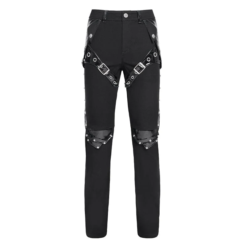 Herren Punk Armor Lackleder Splice Hose